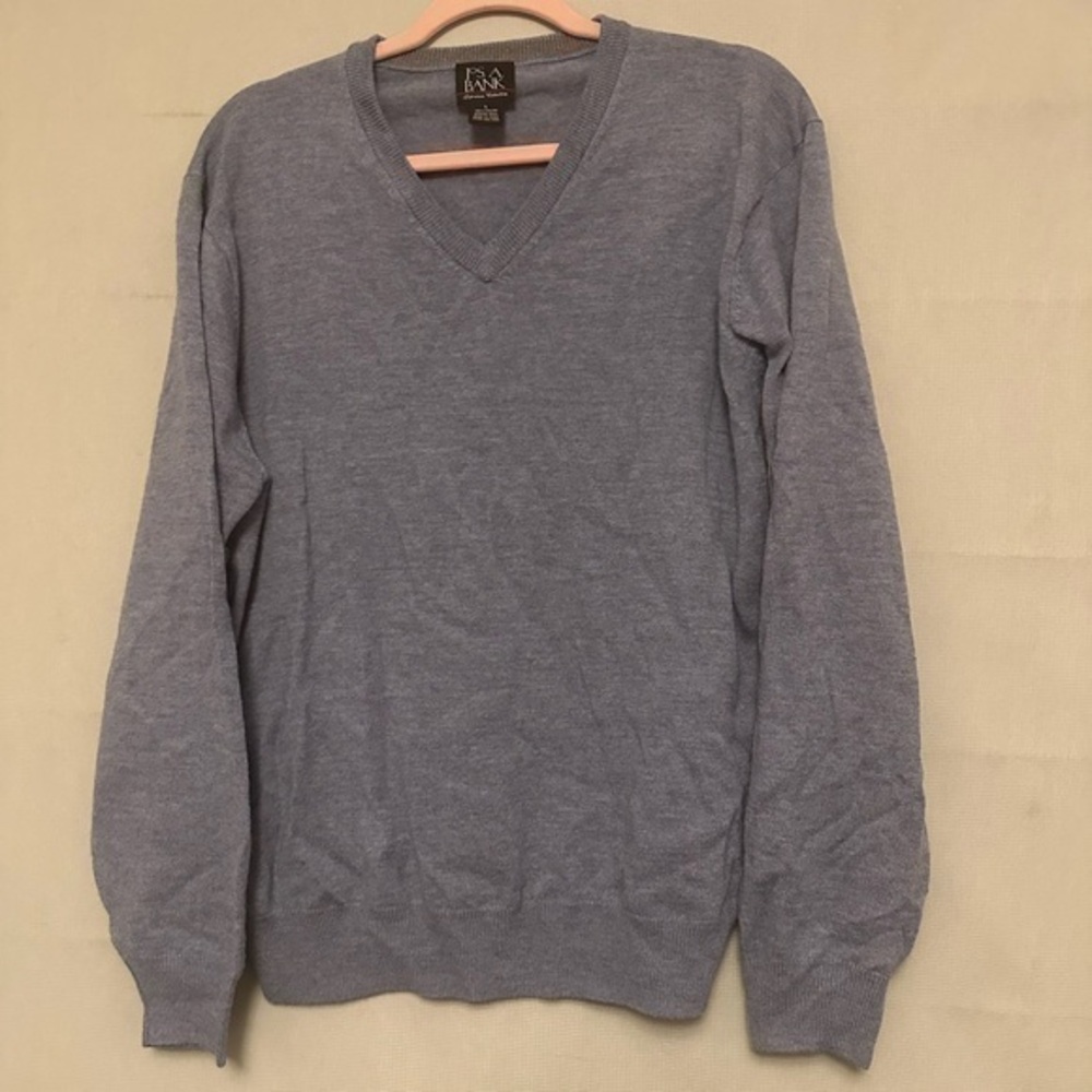 Jos A Bank 100% Italian Merino Wool Blue Vneck Sweater Men Size Large